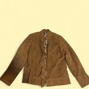 Christopher & Banks Brown Suede Ruffle Blazer